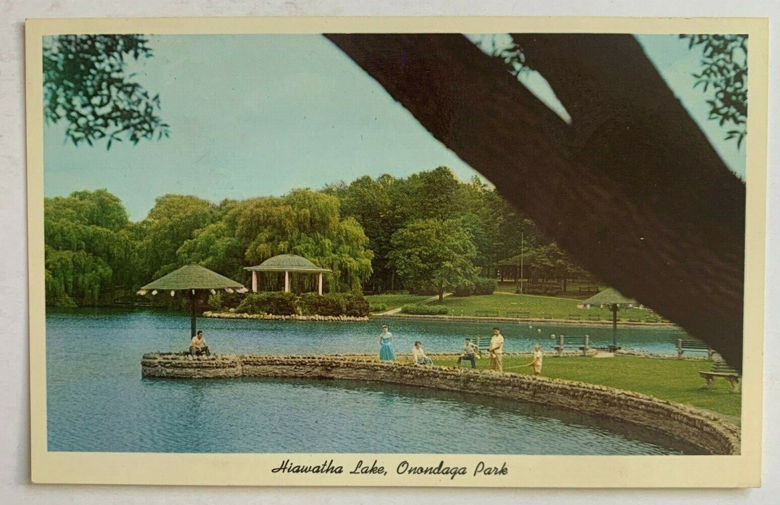 ca 1963 NY Postcard Syracuse New York Hiawatha Lake Onondaga Park children women