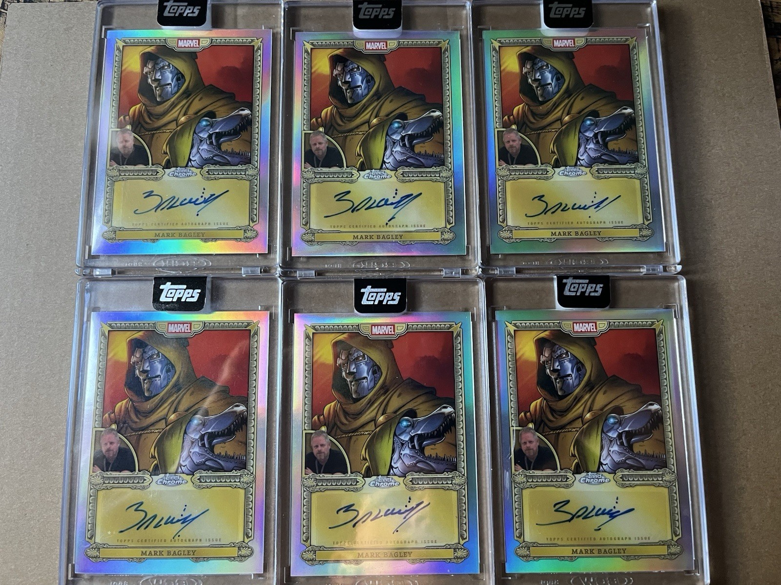 2026 Topps Marvel Mint Encased Mark Bagley Auto Doctor Doom Doomasaur 6 Card Lot