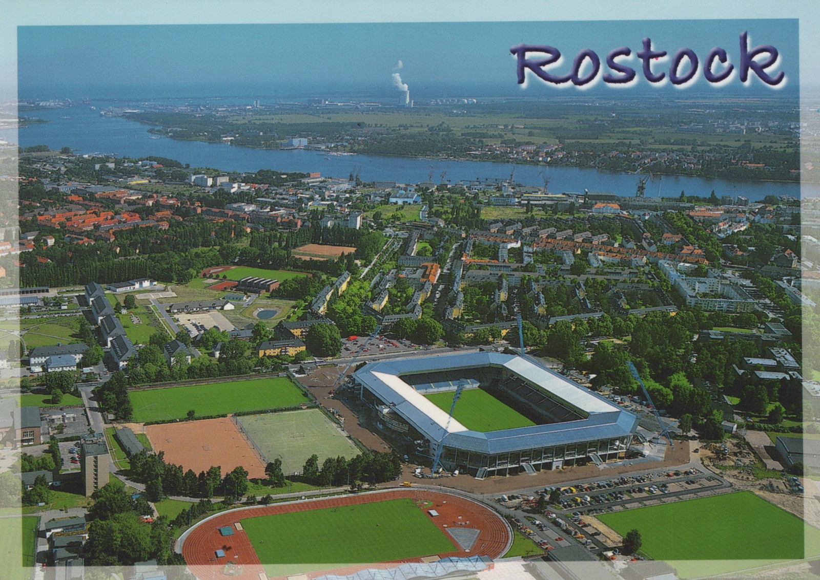 Rostock Germany Ostseestadion Football Stadium Aerial View Postcard Schoning