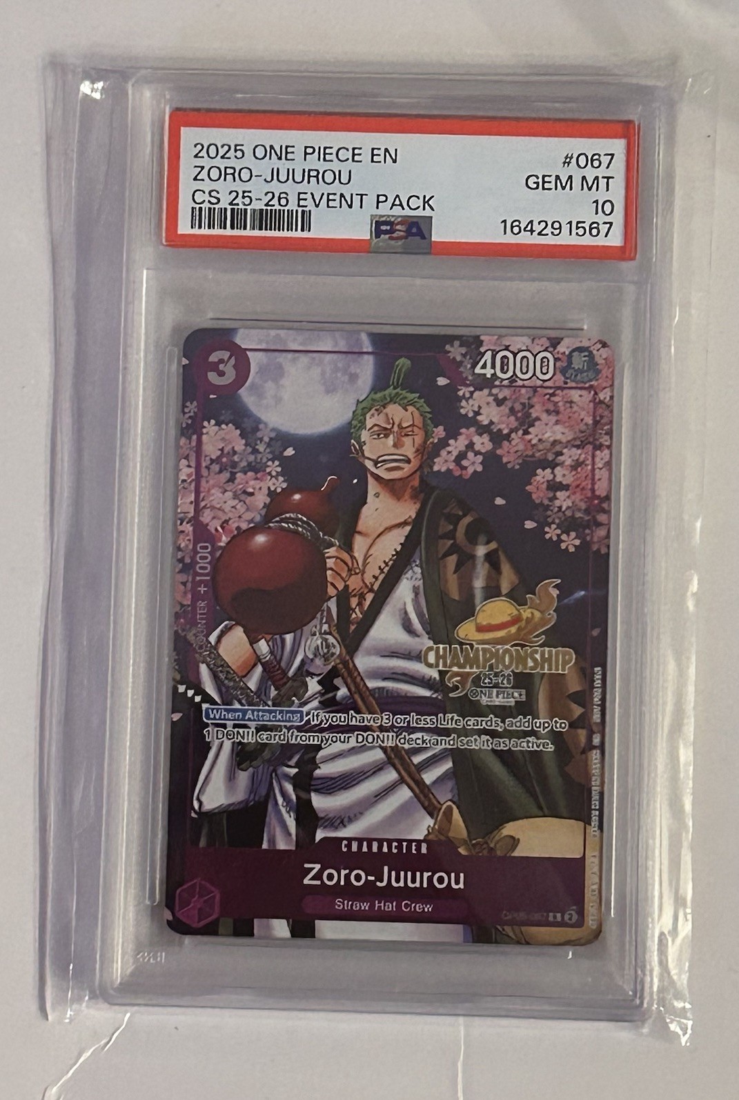 2025 One Piece Zoro-Juurou Championship CS 25-26 Event Pack #067 PSA 10