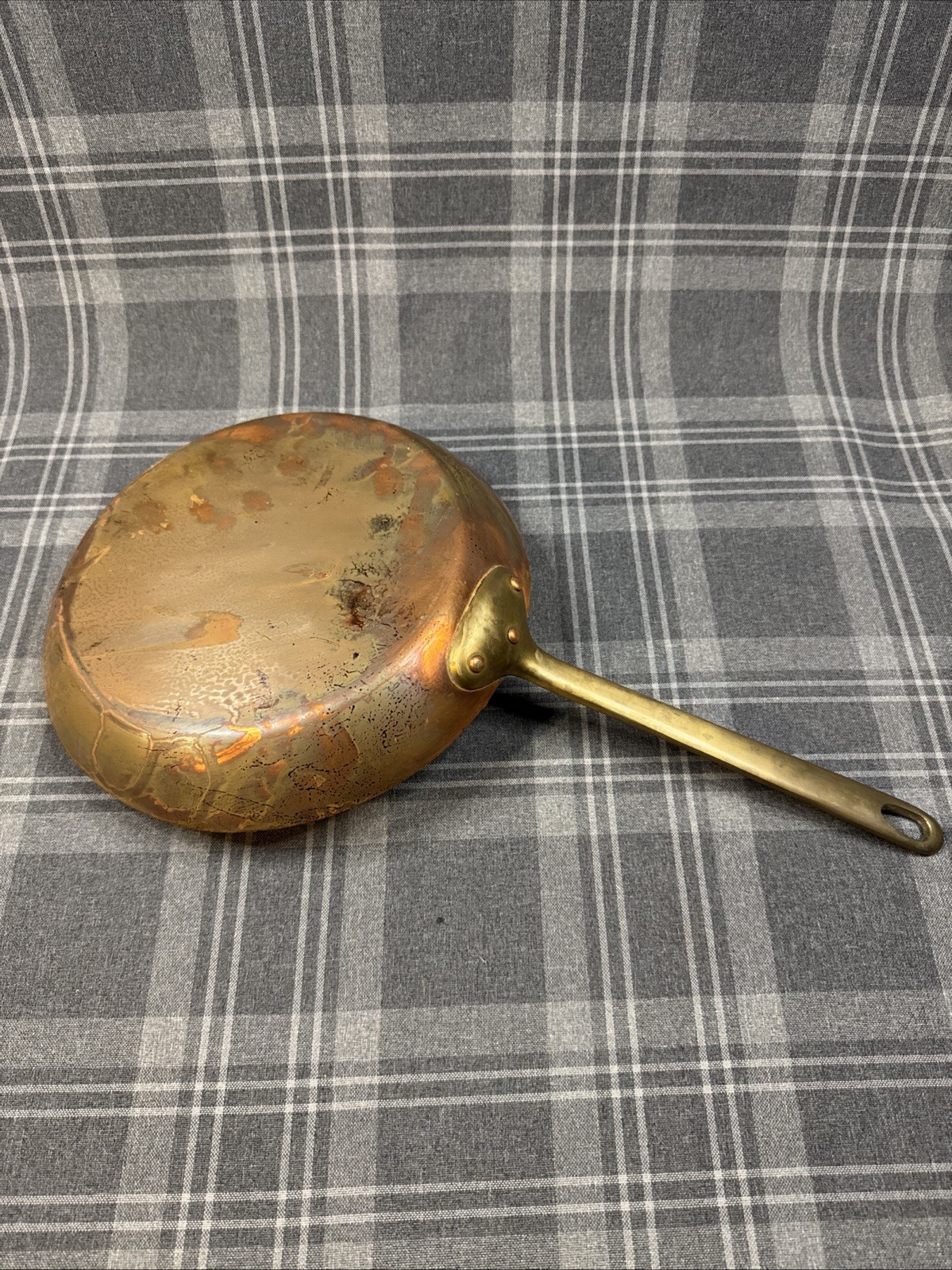 Vintage 10” French Copper Frying Pan Tin Lining Bronze Handle 3 Lbs France
