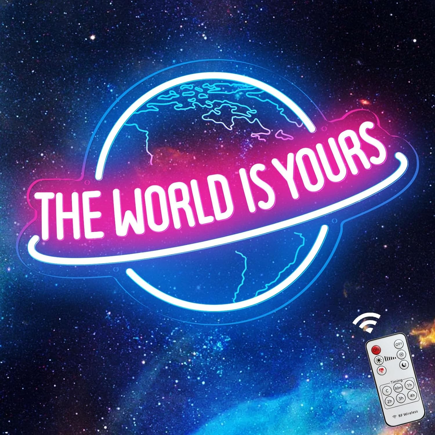 Ice Blue Pink Planet Neon Sign with Remote Dimmer LED Custom Neon Signs for