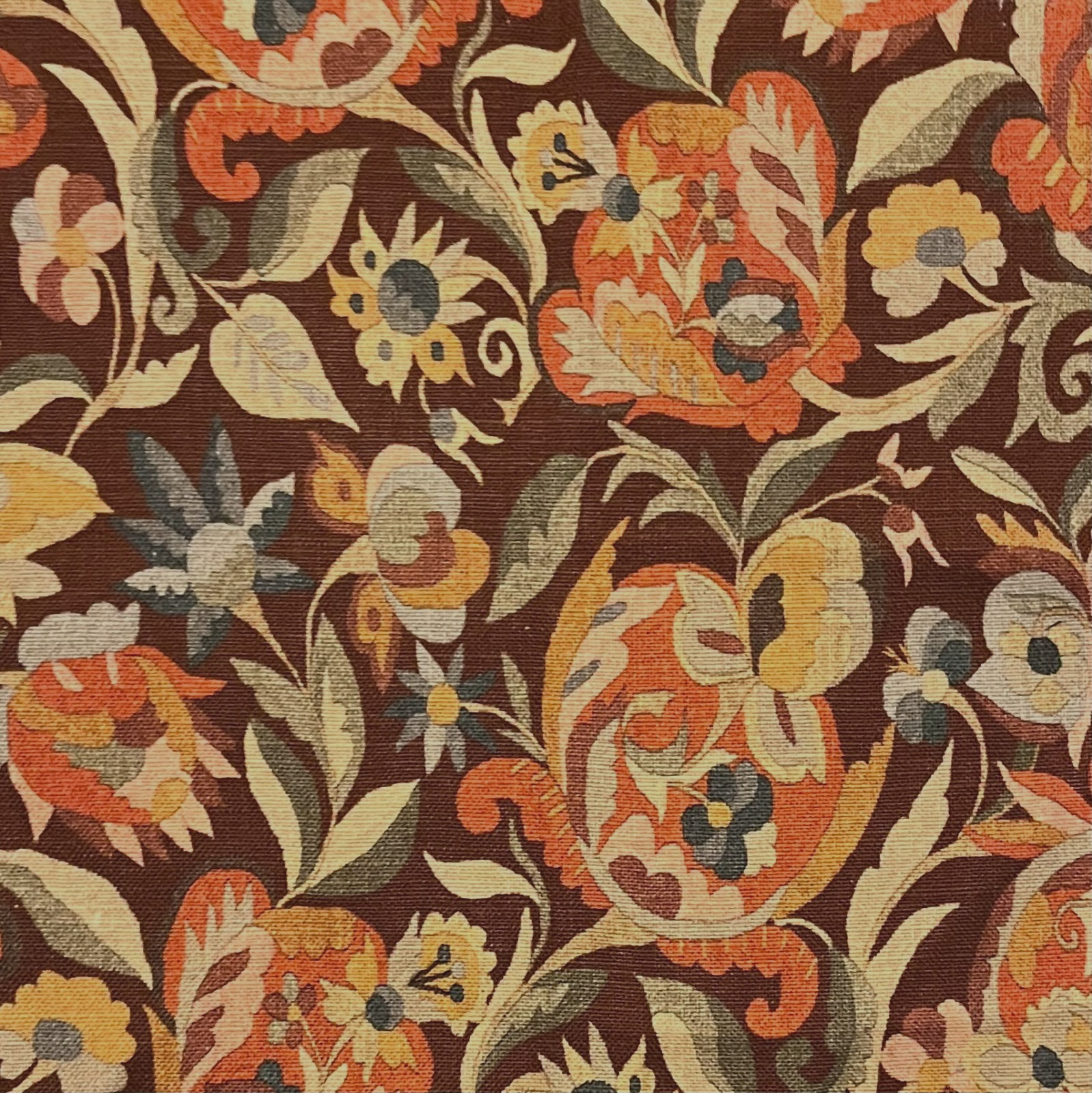 ETRO Esilodor Floral Linen Brown Orange Italy Remnants New