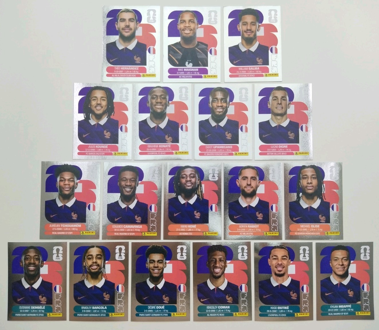 RARE SILVER TEAM FRANCE PANINI FOOT WORLD CUP 2026 EXTRA SET 18 SILVER STICKERS