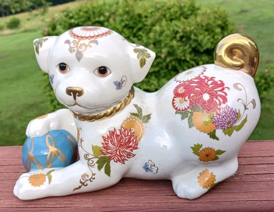 Vintage 1987 The Imperial Puppy Of Satsuma Hand Painted Porcelain Franklin Mint
