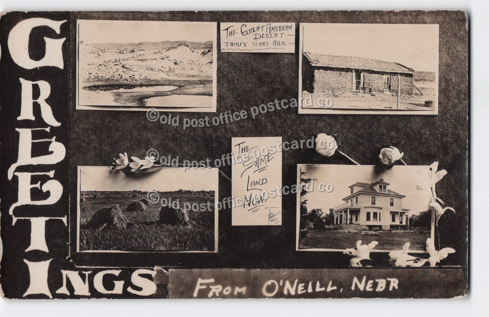 O\'Neill, Nebraska-Great American Desert-Land Promotion-Then & Now-RPPC Postcard