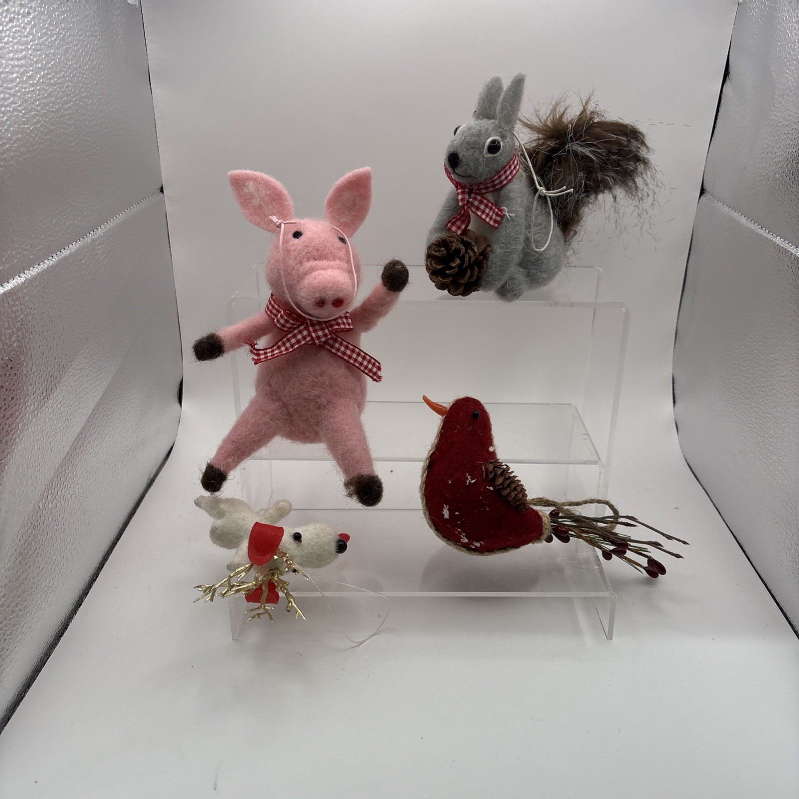 Lot of 4~Felt Animal Christmas Ornaments~Bird/Squirrel/Pig and Dog Lot of 4~Felt Animal Christmas Ornaments~Bird/Squirrel/Pig and Dog