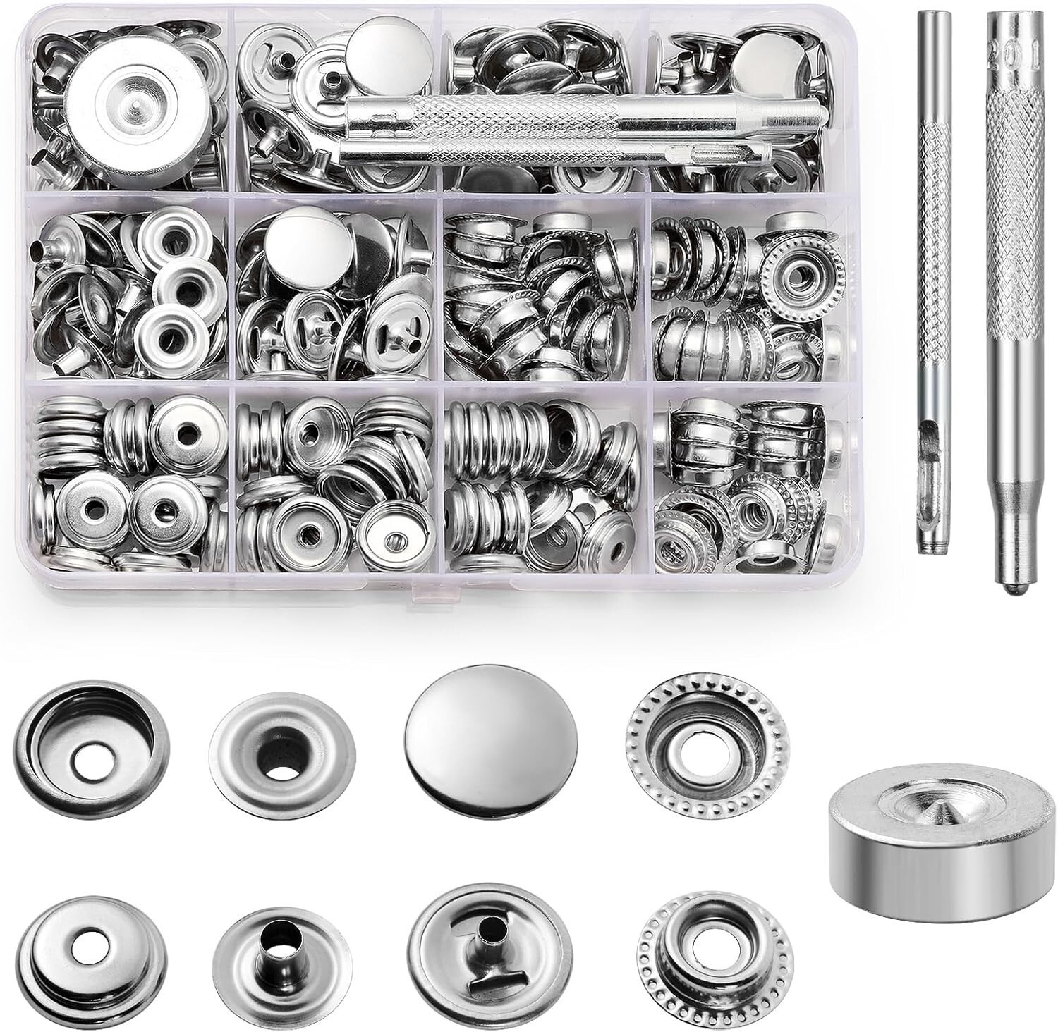 260Pcs Leather Snap Fastener Kit Heavy Duty Press Studs with Popper Button Tool