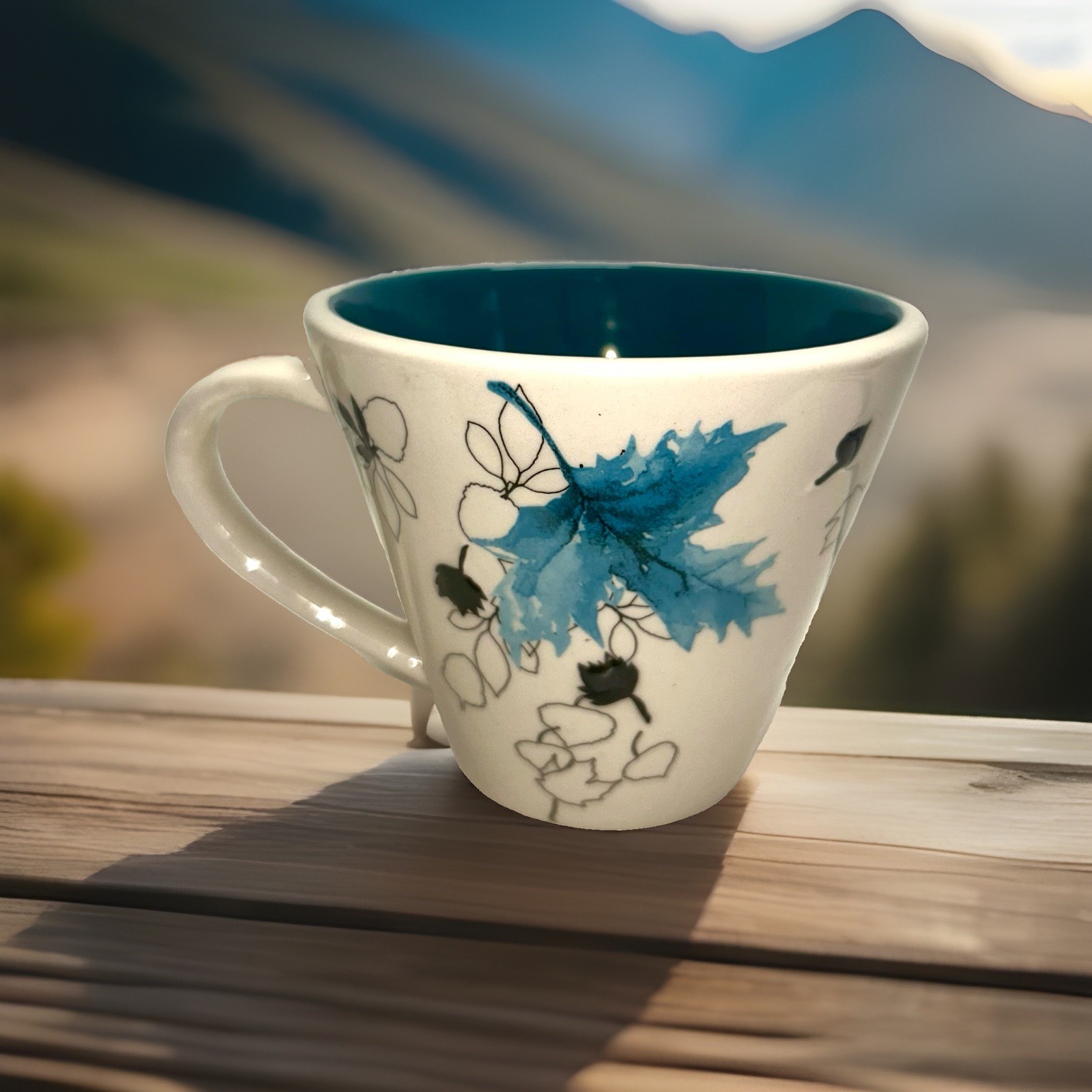 Starbucks Coffee Autumn Falling Blue Leaves 10 oz Mug 2007 NOS W/Tags