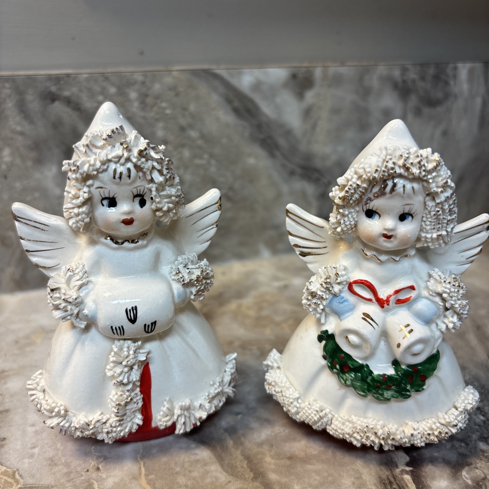 Vintage Commodore Christmas Angel Salt & Pepper Set Spaghetti Trim Japan