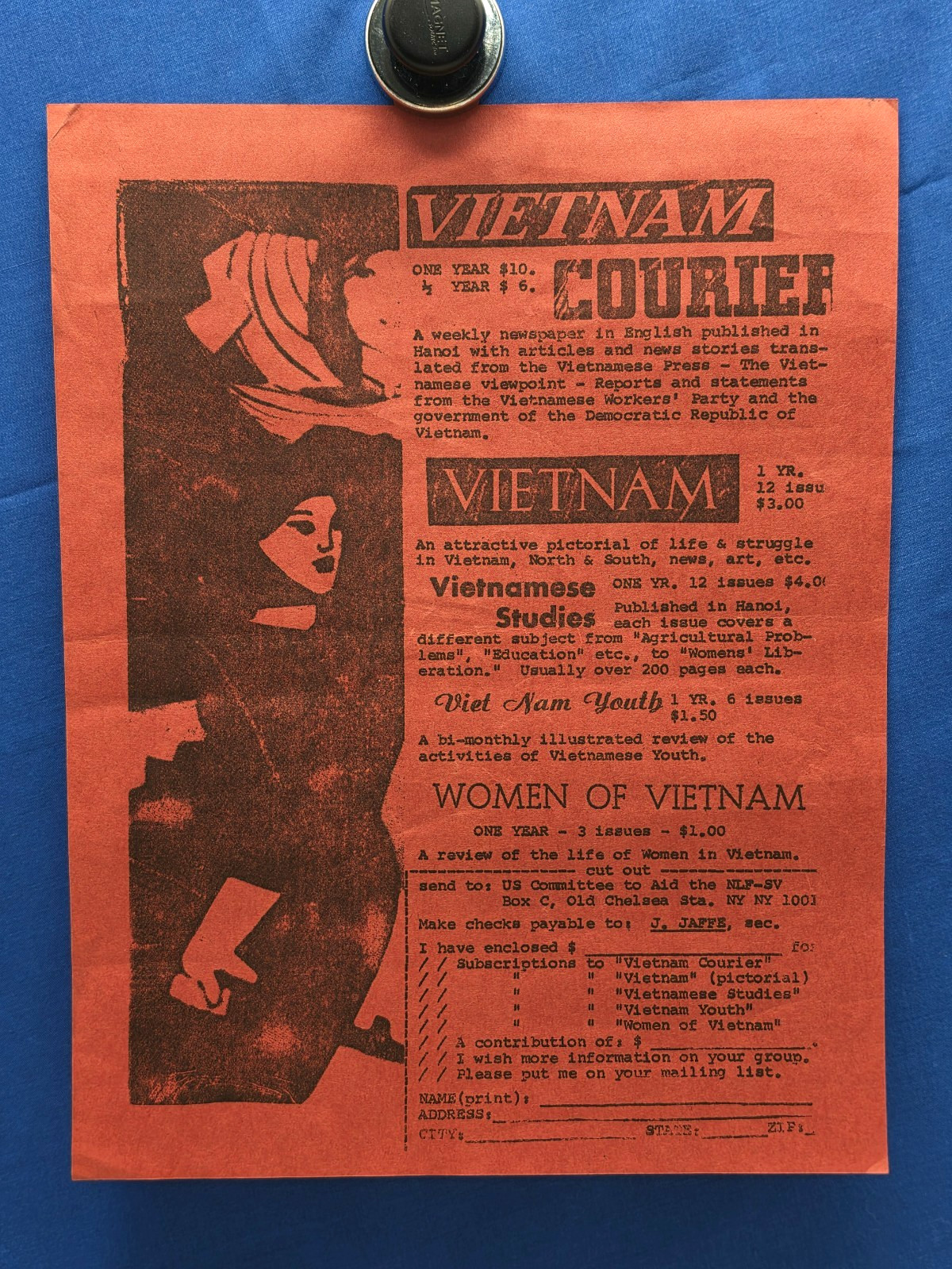 Rare 1960s Vietnam War Anti-War Protest Flyer US Committee to Aid NLF Propaganda