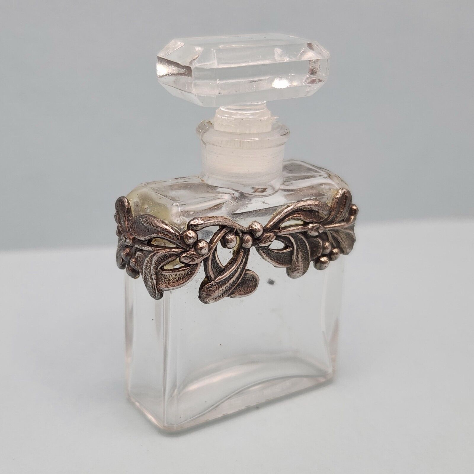 Vtg Chanel Glass Perfume Bottle Silver Overlay Art Deco Nouveau France RARE Mini
