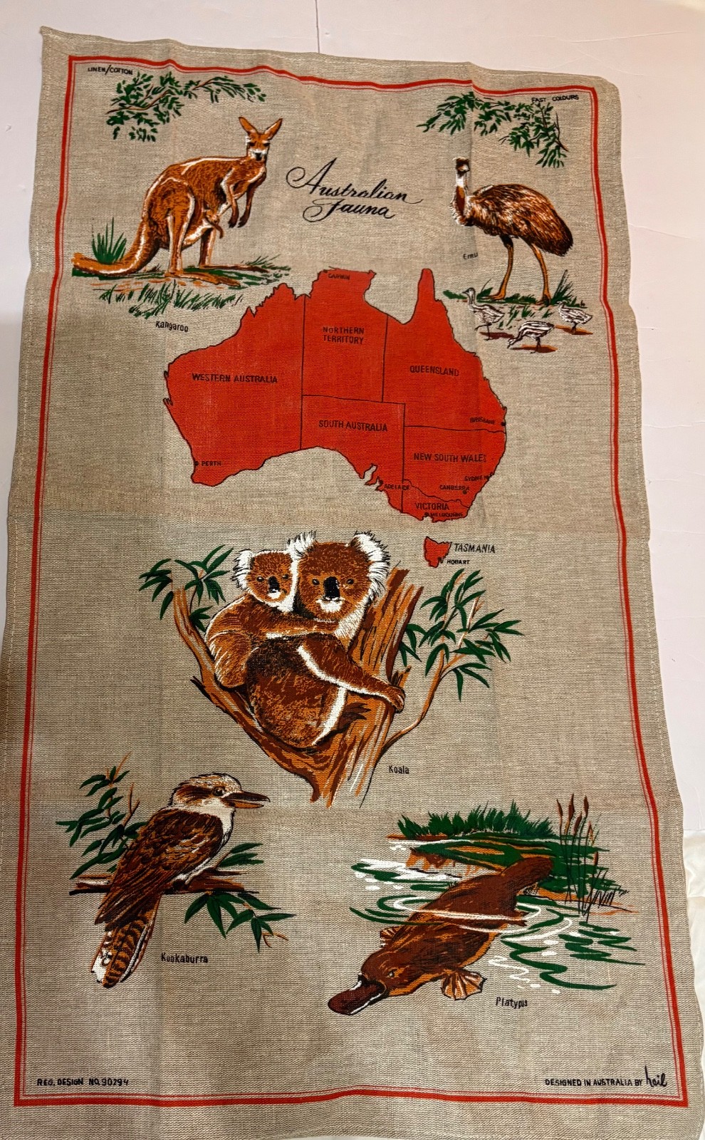 NWOT Vtg Tea Towel by Heil Linen/Cotton Australia Fauna 18\