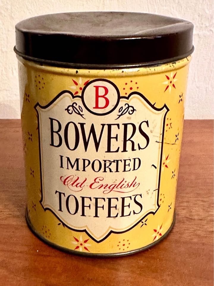 Bowers Imported Old English Toffees tin, produced by The Earle S. Bowers Company