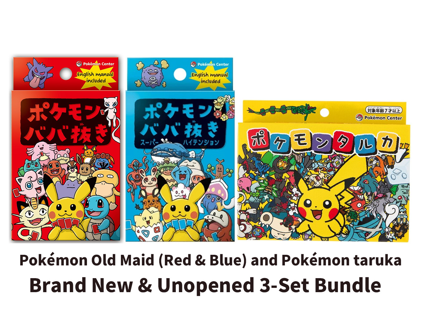New  Pokemon Old Maid Babanuki Red & Blue + Karuta Set of 3 Authent Age14+