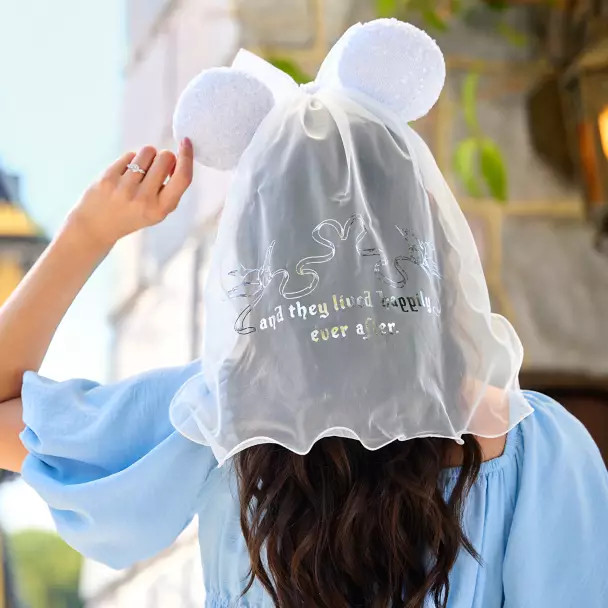 Disney Parks Cinderella Bride Bridal Sequin Minnie Ears Bow Veil Wedding - NEW