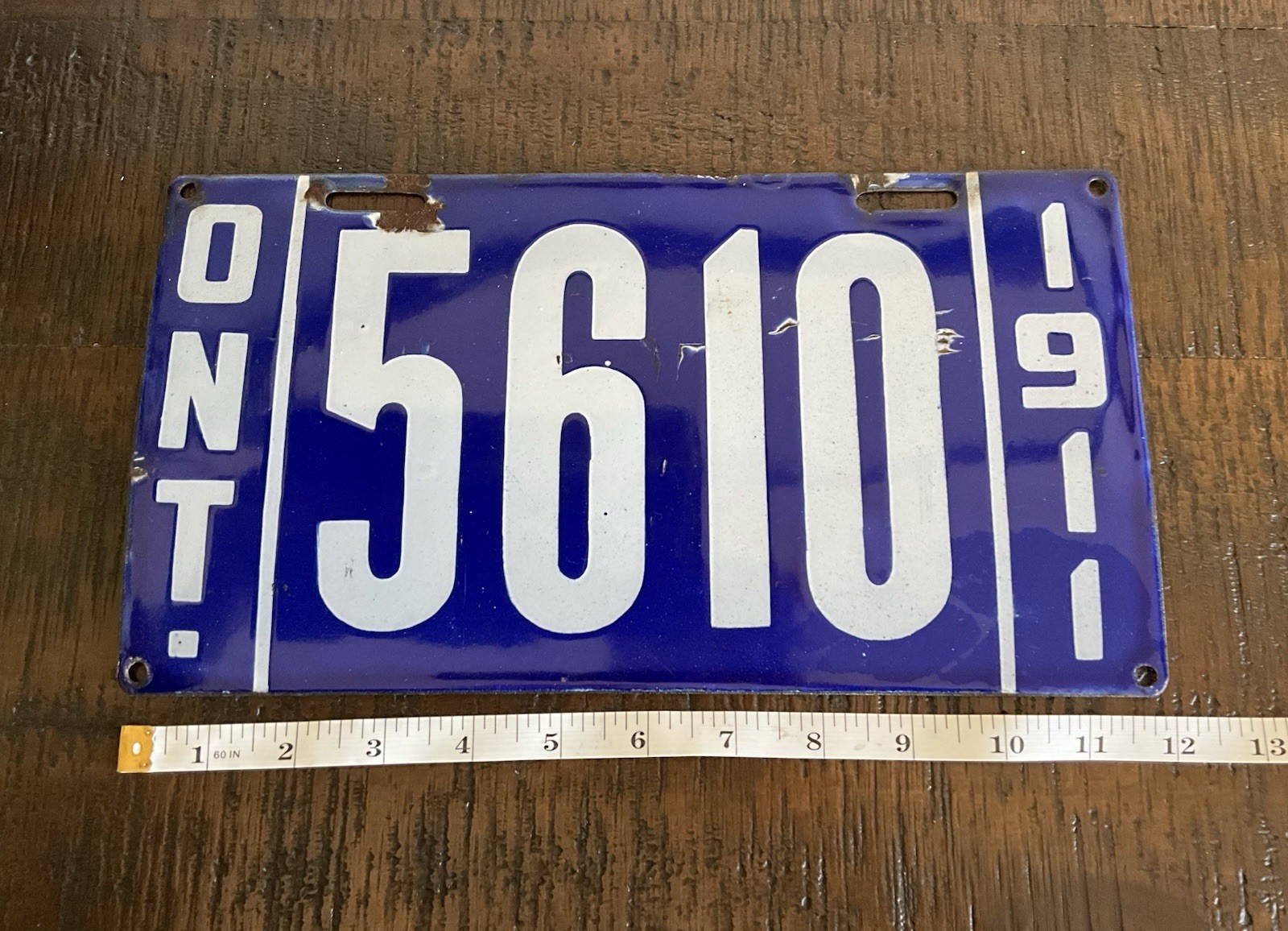 Rare Antique 1911 Ontario Porcelain License Plate #5610