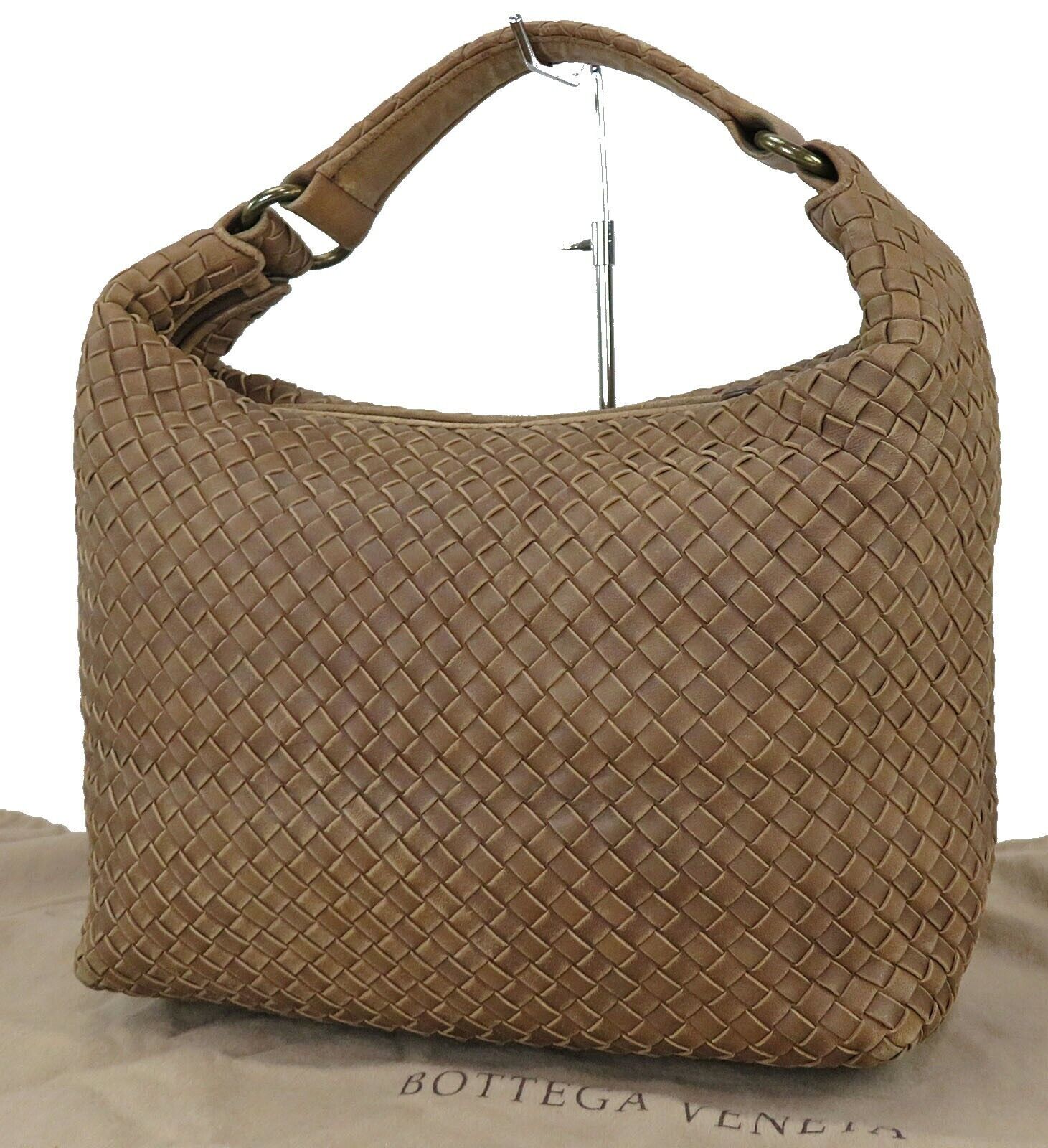 Authentic BOTTEGA VENETA Brown Woven Leather Shoulder Tote Bag Purse #43075