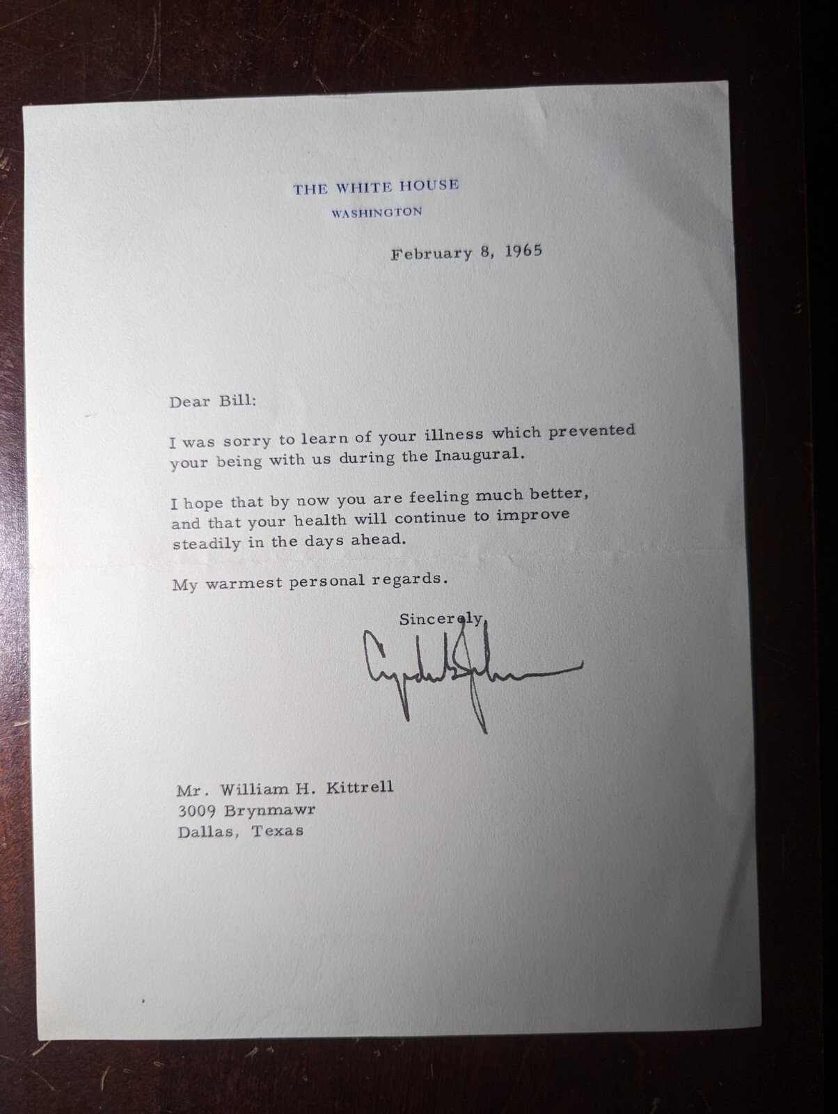 President Lyndon B. Johnson 1965 White House Letter Signed LBJ Auto TLS LBJ