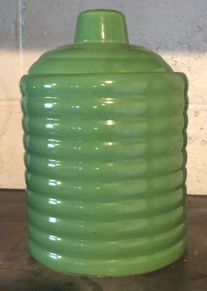 Vintage 1950s Lane Ceramics Green Ringware Cookie Jar with Lid – Made in USA