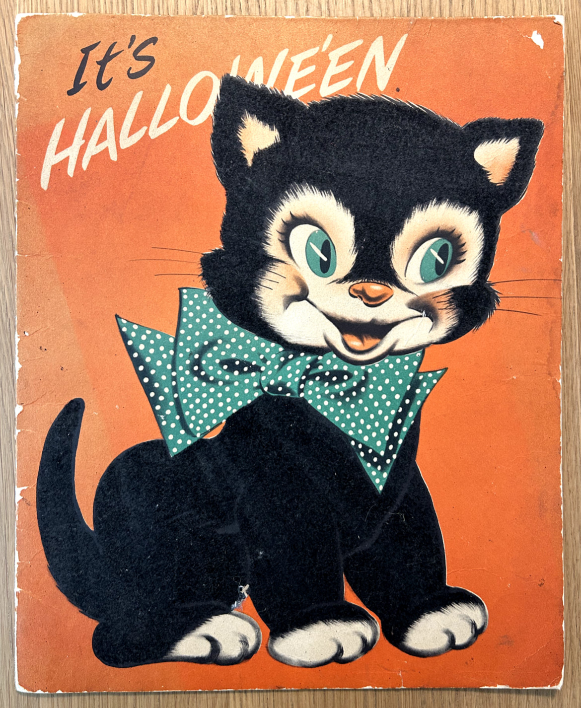 HALLOWEEN Vintage 1950\'s KING SIZE Norcross Greeting Card BLACK CAT Ghost Pop-Up
