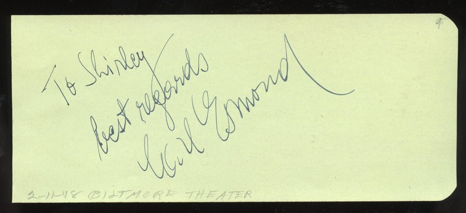 Carl Esmond d2004 signed 2x5 cut autograph on 2-11-48 at Biltmore Theater LA