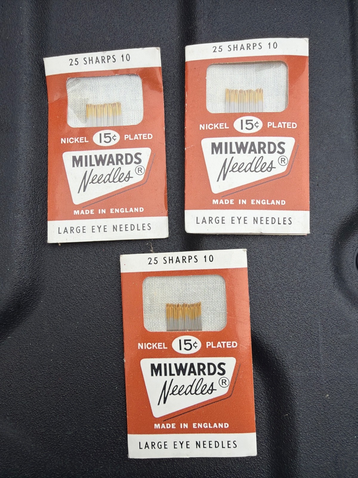 3Vintage Milwards Large Eye Hand Sewing Needles Size 10 (25 Sharps) Nickel-Plate