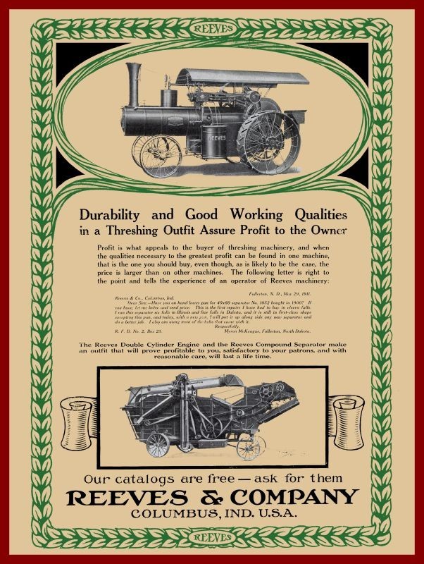 1912 Reeves Steam Engines & Threshing Machines NEW Metal Sign: 12x16\