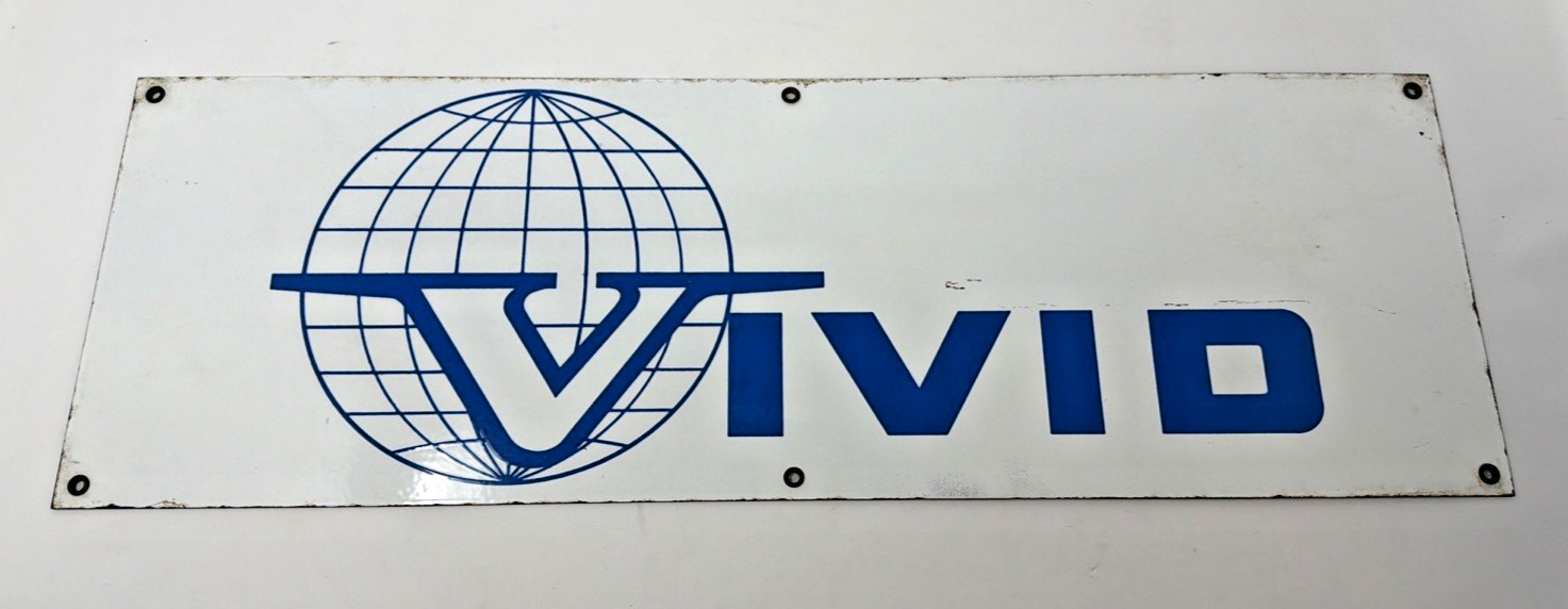 Vintage Vivid Inc Enamel Metal Sign 24x8 Billboard Company Janesville, WI USA