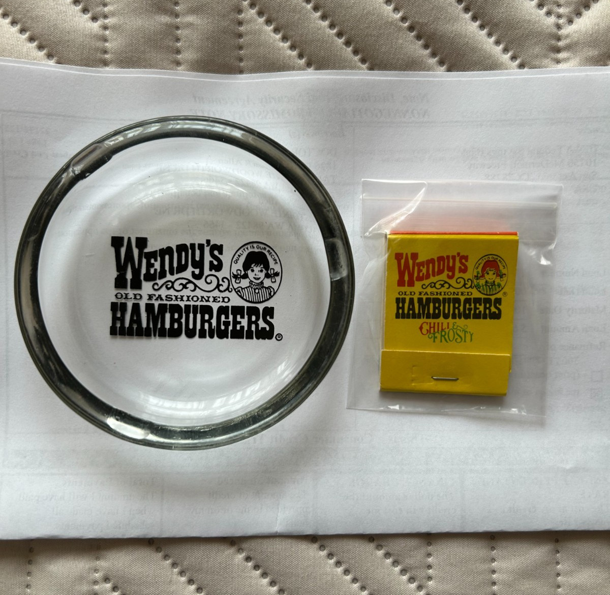 Early 1972 Logo Wendy's Ashtray & Matching Early '72 Logo matchbook cover (full)
