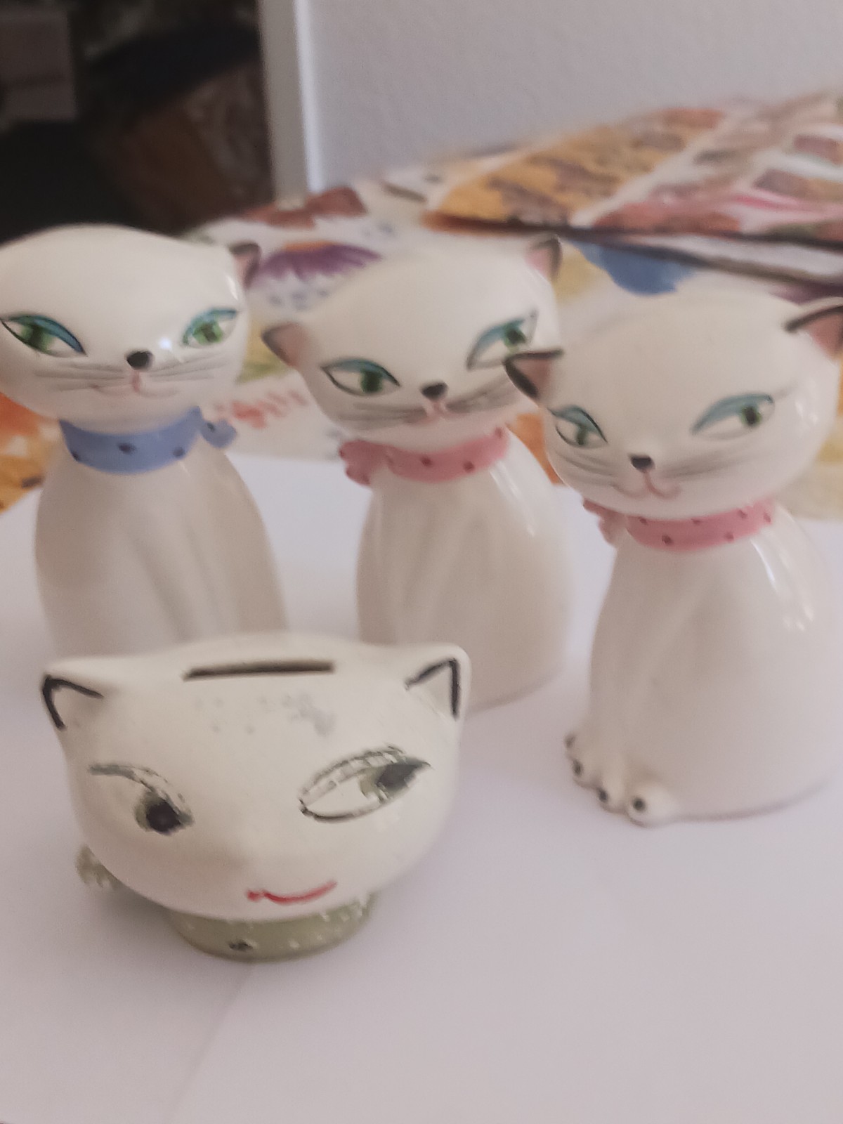 Holt Howard Cozy Kitten Salt & Pepper + Six Penny Kitten Bank AS Found 4 Total