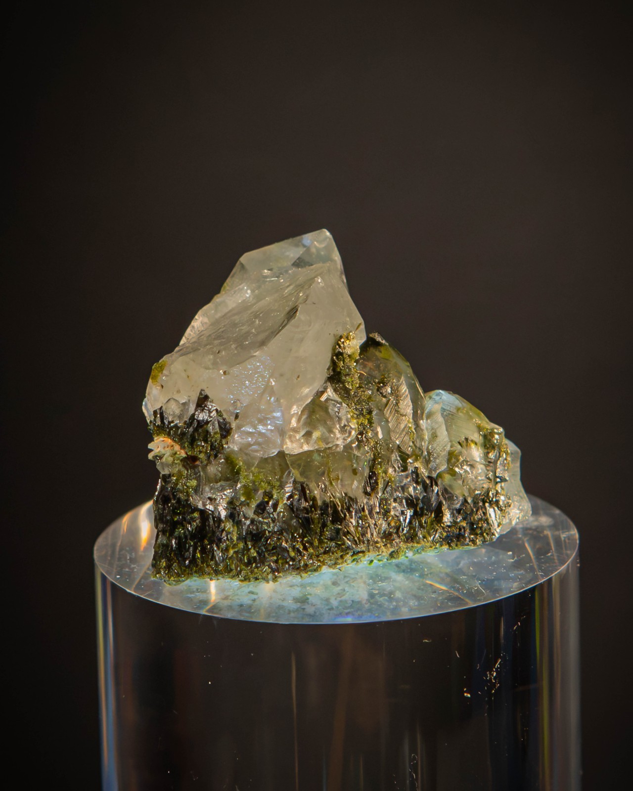 Fine 42g Epidote with Quartz Crystal Cluster Raw Mineral Specimen 1.5”