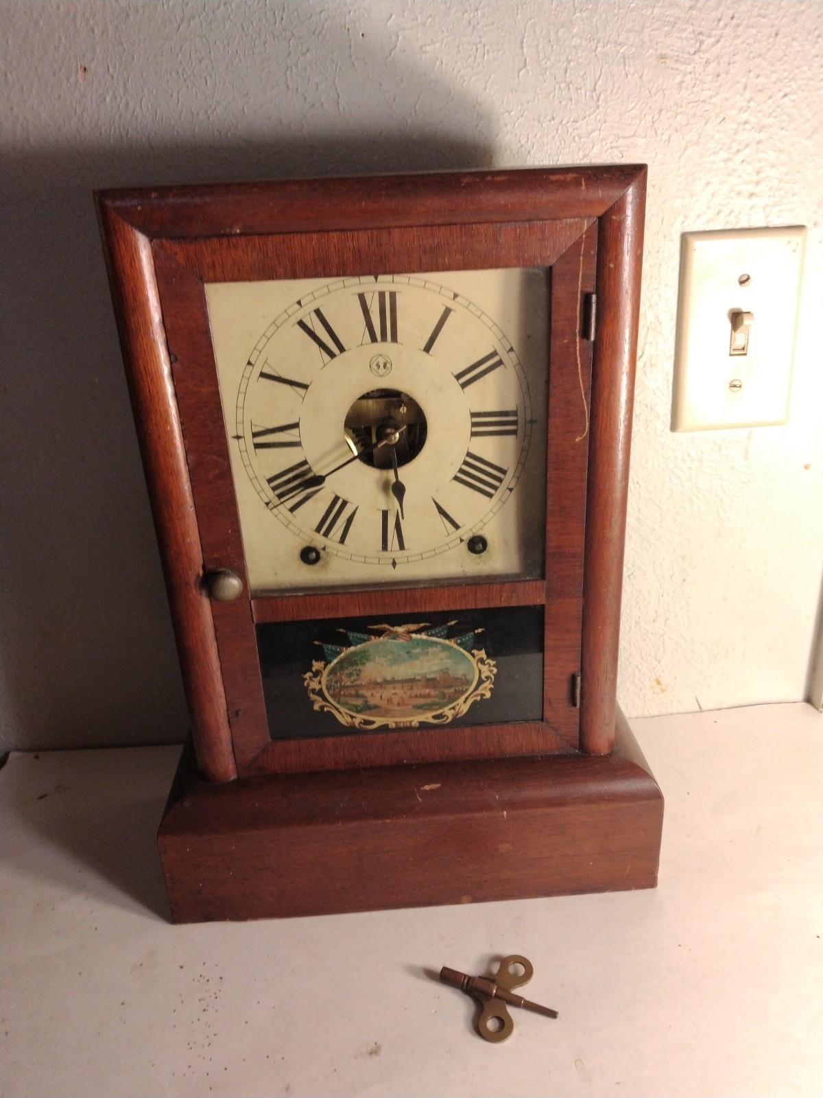Antique 1876-Seth Thomas Eight Day Spring Clock-To Restore Gorgeous Fort Scene