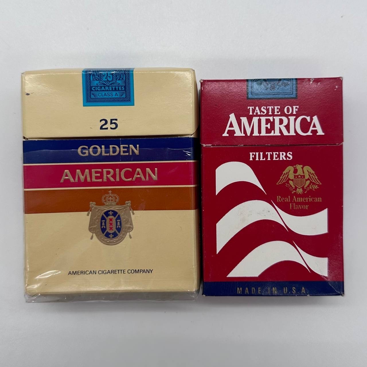 Vintage 1990s Golden American 25 & Taste of America Empty Cigarette Packs Lot
