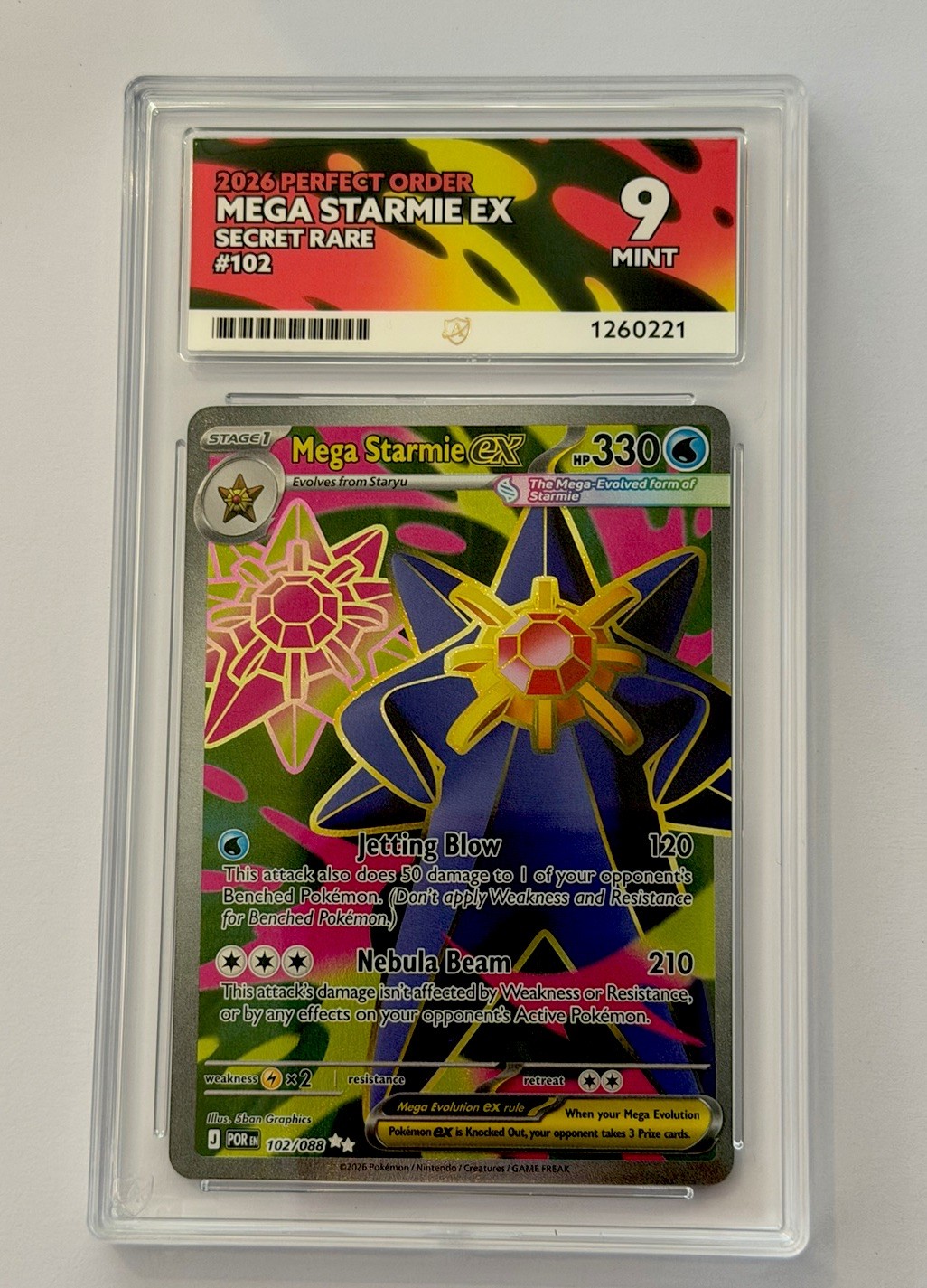 2026, Mega Starmie Ex, #102, Perfect Order, Secret Rare, ACE 9