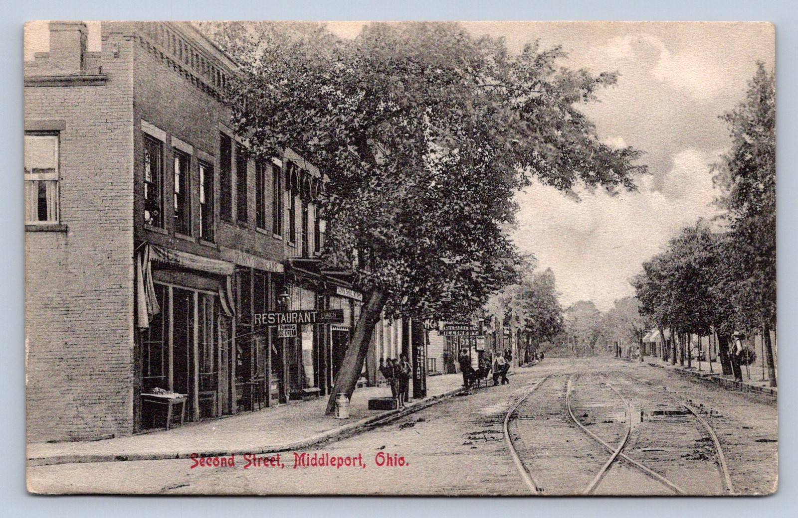 J87/ Middleport Ohio Postcard c1910 Second Street Stores Trolley Tracks 1110 J87/ Middleport Ohio Postcard c1910 Second Street Stores Trolley Tracks 1110