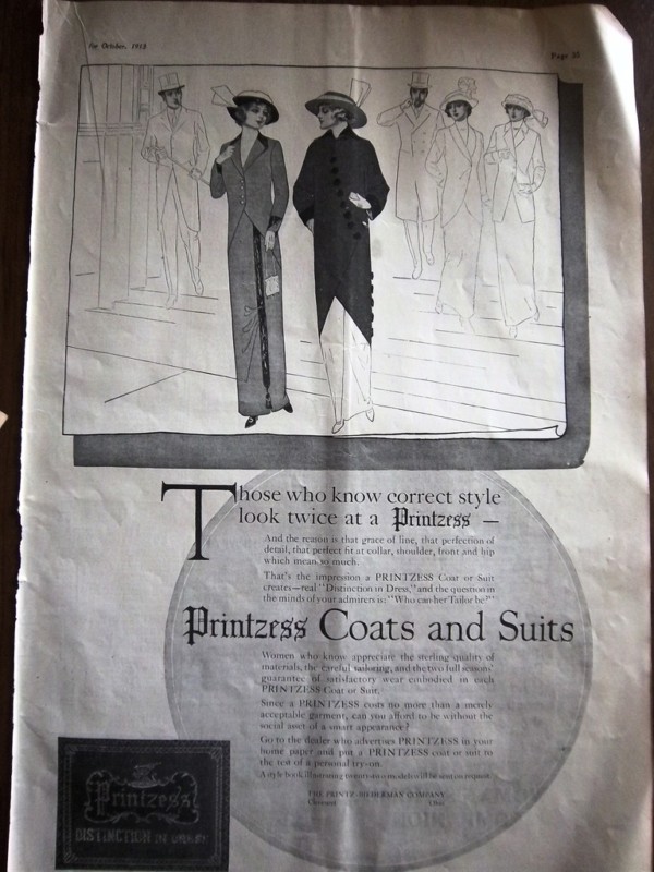 1913 Women\'s PRINTZESS Coats and Suits Clothing Fashion Ad