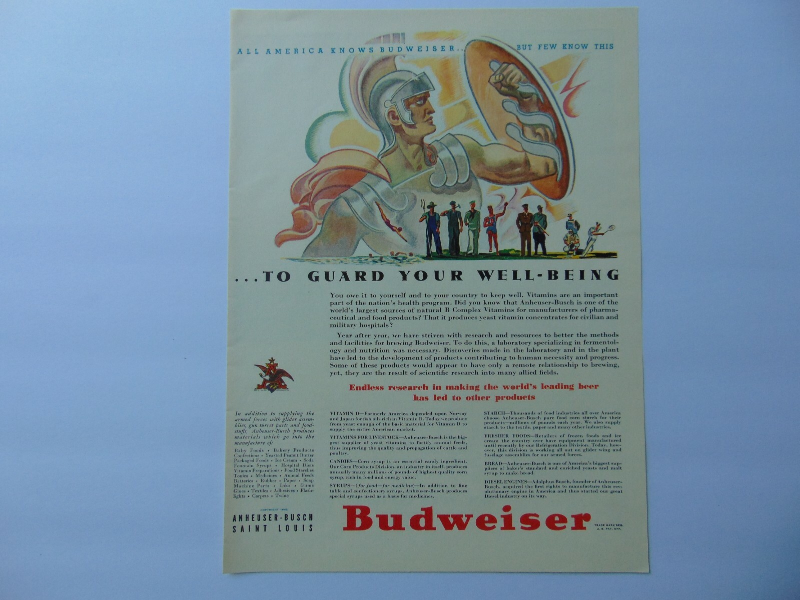 1942 BUDWEISER & Many Products From ANHEUSER-BUSCH vintage art print ad