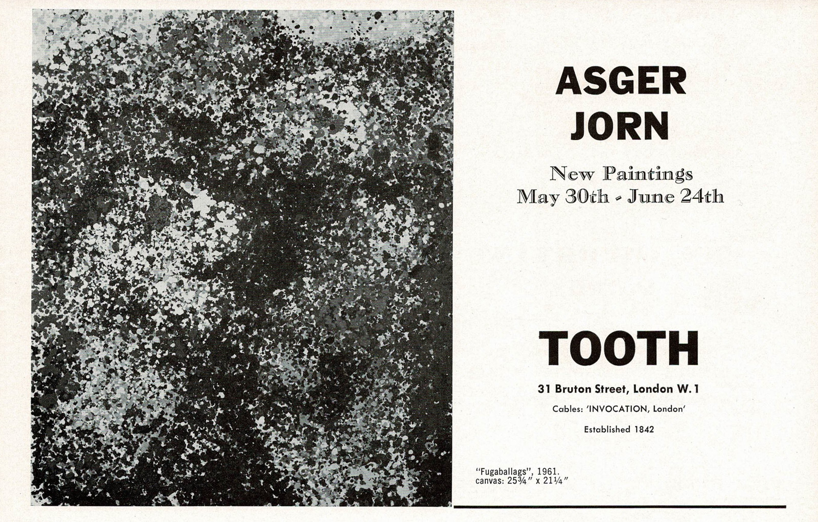 1960s Vintage Asger Jorn Art Exhibition Tooth Gallery London Original Print Ad
