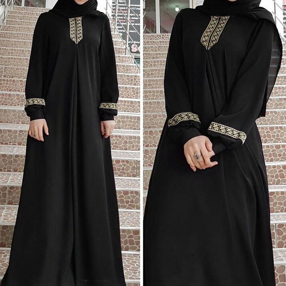 Women Plus Size Print Abaya Jilbab Muslim Maxi Dress Casual Kaftan Long Dress