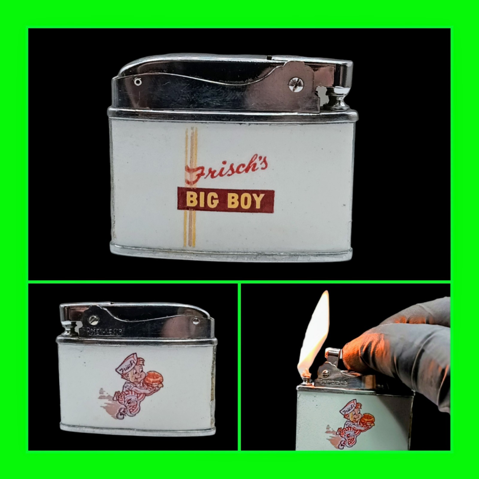 Vintage Frisch's Big Boy Restaurant Flat Ad Petrol Lighter - In Working Order 