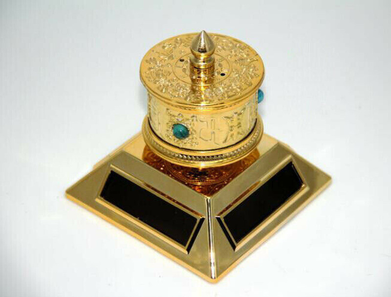 Solar or Battery Buddhist Mantra Scriptures Prayer Wheel for Car, Desk or Window