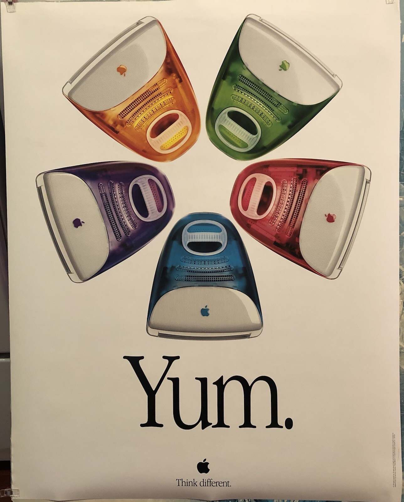 Vintage APPLE COMPUTER iMac 5 Flavors Yum Poster 1999 22x28” Think Different