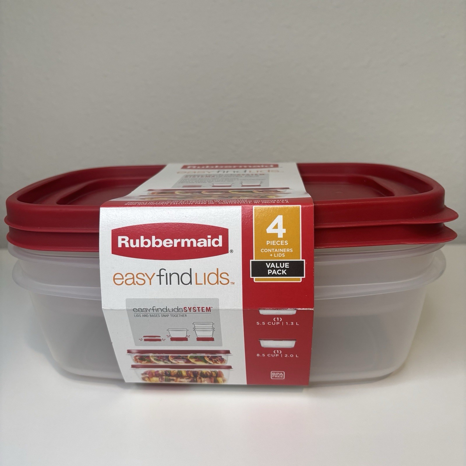 Rubbermaid 5.5 Cup & 8.5 Easy Find Lids Containers Value Pack Storage Red RARE