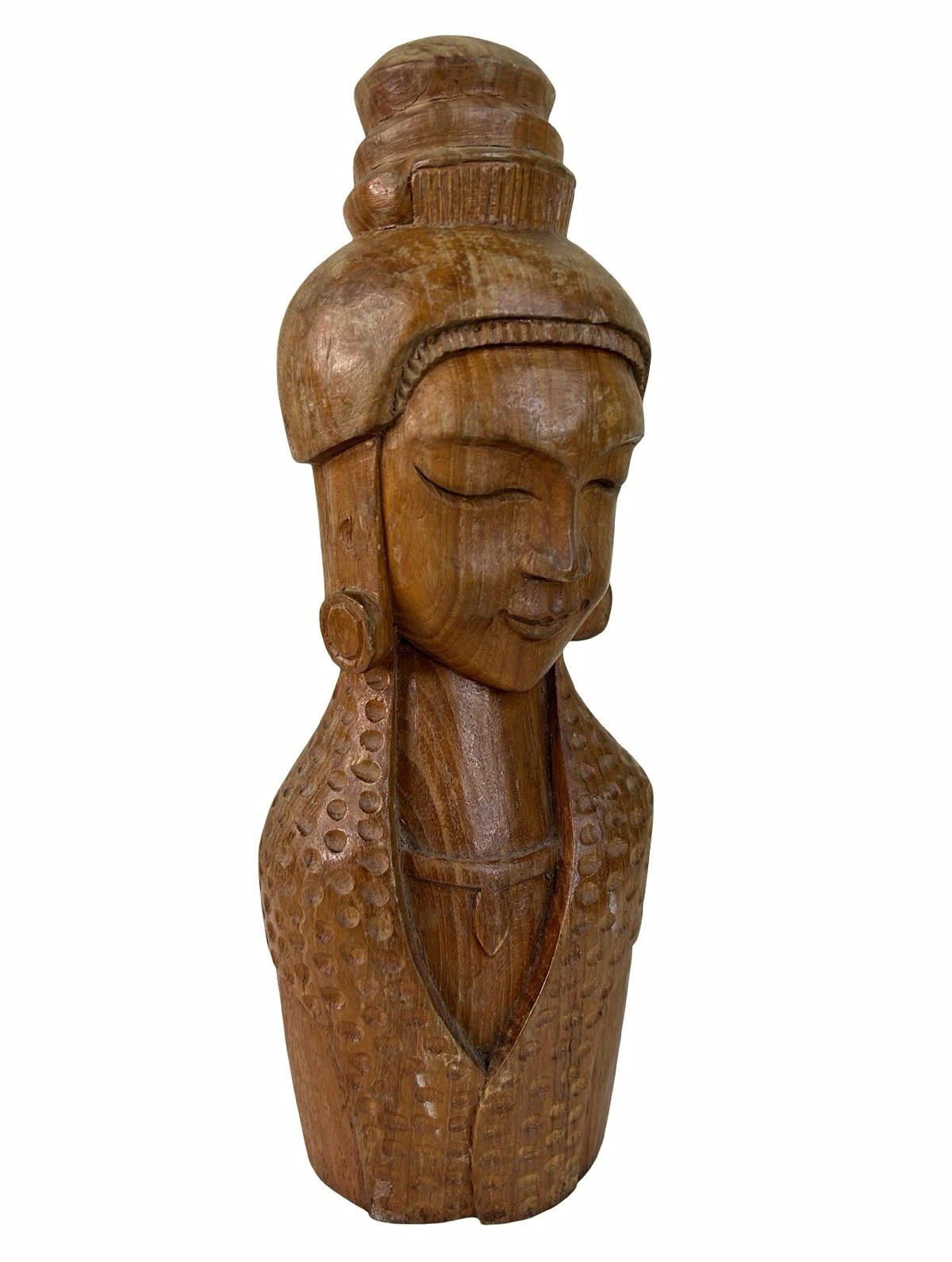 Vintage Mid Century Carved Wood Polynesian Bust 10.25”