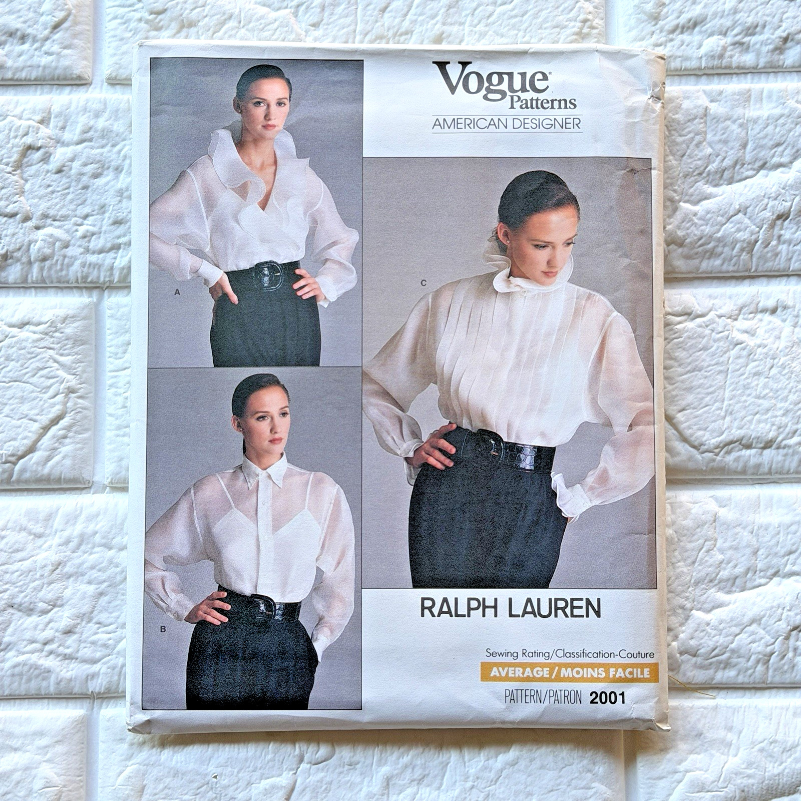 Vtg Vogue 2001 Pattern Sz 18 Ralph Lauren 80s Designer Blouse Camisole UC FF