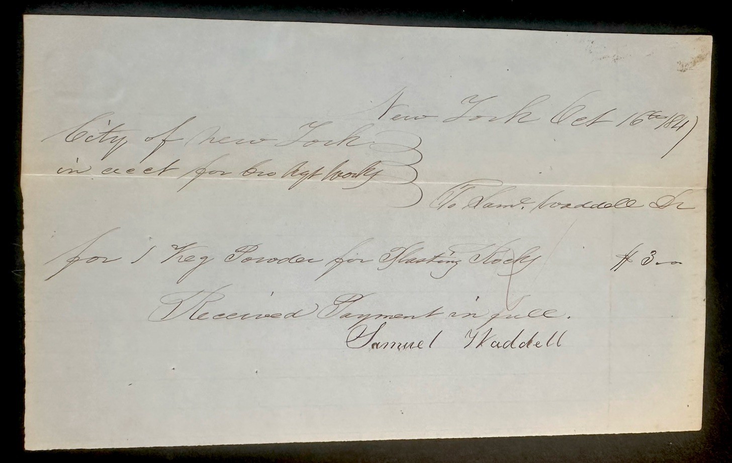 10-16-1841 Hastings New York City Samuel Waddell Bill of Sale Receipt