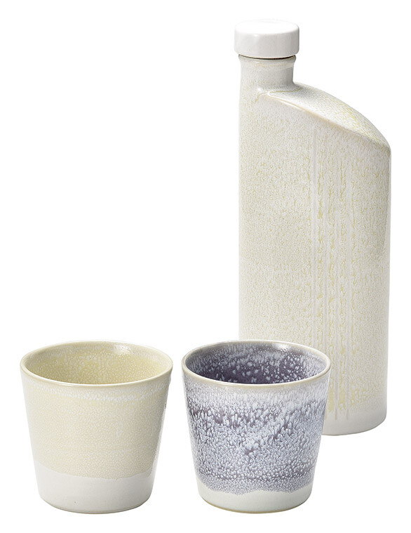 Shigaraki Ware Pottery earthenware Negative ion Bottle&pair cup set in Japan New