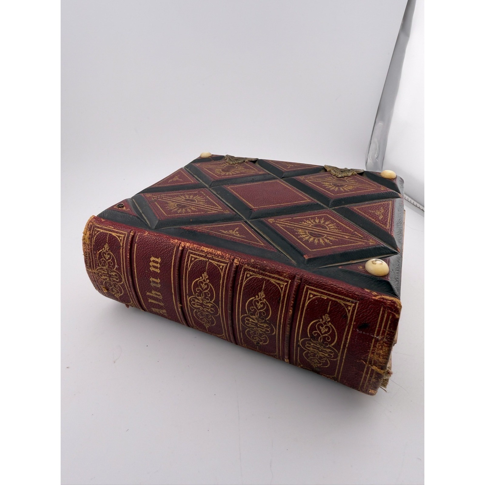 Antique Victorian Album Photographic Cherished Memories Heirloom Red Leather