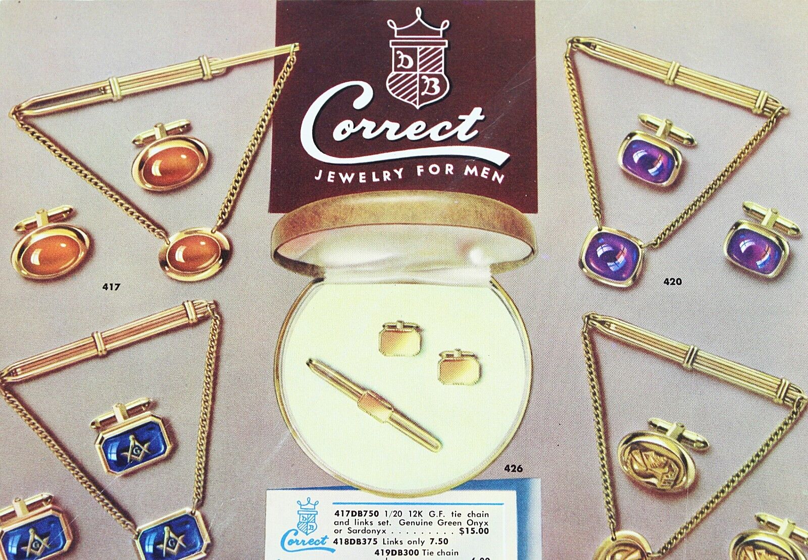 Vintage 1952 DB CORRECT Jewelry For Men Print Ad in Color with Prices #2